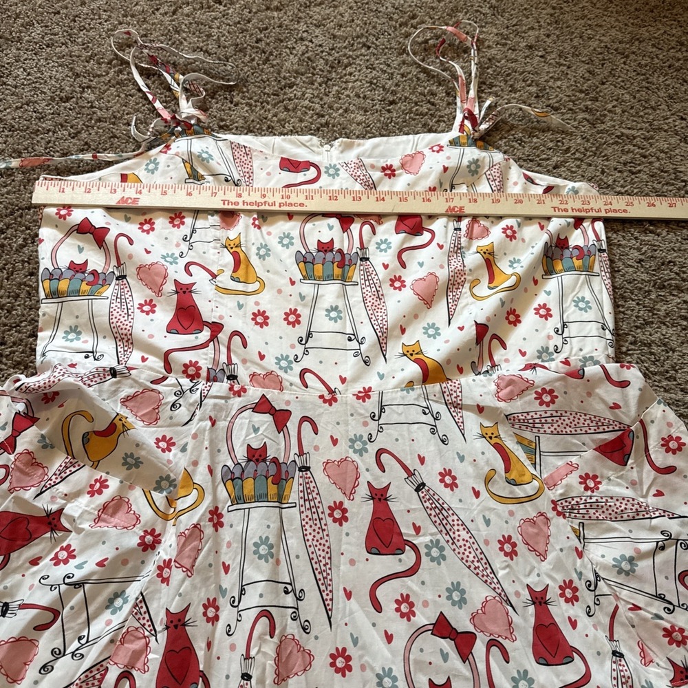 Unique Vintage Retro Cat Babydoll Tie Neck Dress Artsy Swing 3X 20 NWT - Picture 5 of 9